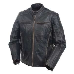  Mossi Mens Drifter Premium Leather Jacket 50 Antique Black 
