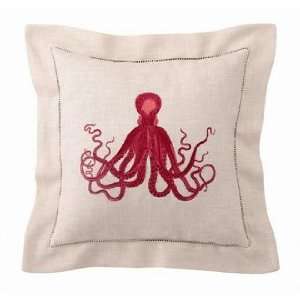  Coral Octopus Linen Pillow