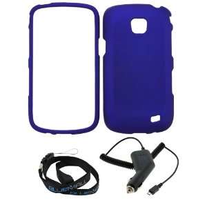 GTMax Blue Hard Rubberized Snap On Case + Car Charger + Neck Strap 