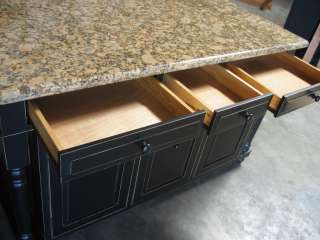 Ft Distressed Black Kitchen Island with Granite Top with trash tray