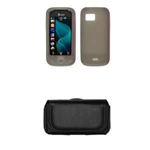 Samsung Mythic A897 Smoke Silicone Gel Skin Cover Case + Leather Case 