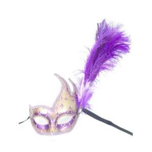  Purple Gold Ciuffo Onda Feather Venetian Masquerade Mask 