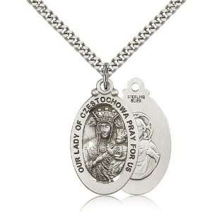 925 Sterling Silver O/L Our Lady of Czestochowa Medal Pendant 1 1/8 x 