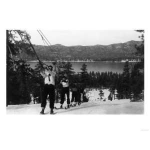 Skiers Reaching the Top of the Lift   Big Bear Lake, CA Premium Poster 