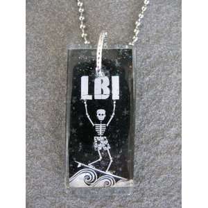   Glass Tile Pendant Necklace Jewelry Wearable Art Surf Boy Skeleton LBI