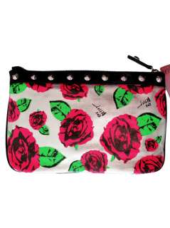    Betsey Johnson 2 Riches Stud Roses Clutch Purse Large Silver  
