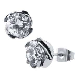  Womens Studs with a Single CZ Stone In a Rose Like 