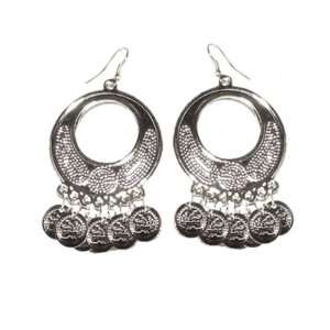  Handcrafted Coined Crescent Silver Tone Brass Drop Earring 