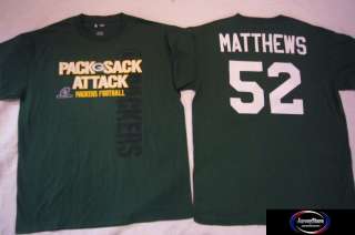 Packers CLAY MATTHEWS Football PACK SACK Shirt GRN LG  