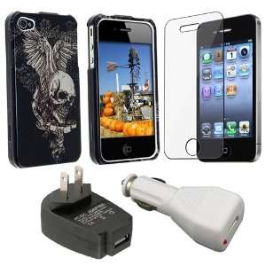 iPhone 4 accessories kits Skull Wing Snap on Case + USB Travel Charger 