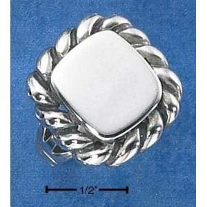  STERLING SILVER HIGH POLISH SQUARE SIGNET RING WITH ROPE 