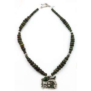  Sterling Silver, Jade and Dragons Blood Jasper Necklace 