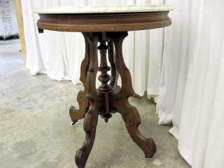 Eastlake Victorian Walnut Oval Marble Top Lamp Table  