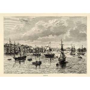  1882 Antique Wood Engraving Art Nantes France Harbor Ships 