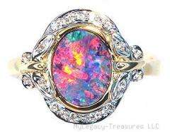   310oj68614r harlequin black opal 16 diamonds 14k ring floral colors