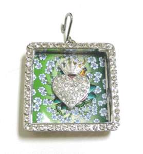 Heart Crown Shadow Box Pendant Necklace w18 Link Chain  