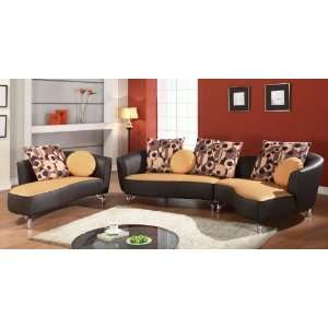  Camel Leather Sectional Sofa with Accent Pillows