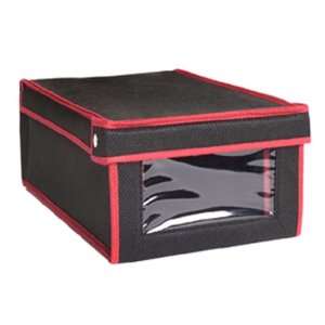   Folding Storage Box with Clear Window, Black with Red Trim Home