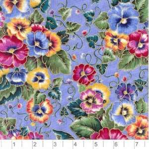  45 Wide Pansy Bouquets Periwinkle Fabric By The Yard 
