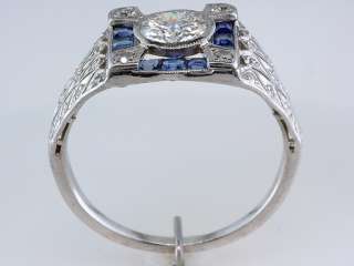   Certified 1.75ct Diamond Sapphire Platinum Art Deco Engagement Ring