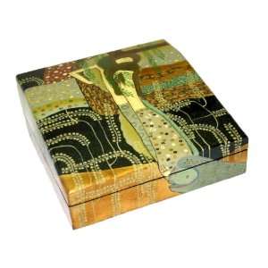 Coromandel SERPENT WOMEN Hand Carved,Hand Painted Wooden Box 12x12x5 