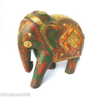 AWESOME INDIA WOOD ELEPHANT FIGURINE SCULPTURE STATUE  