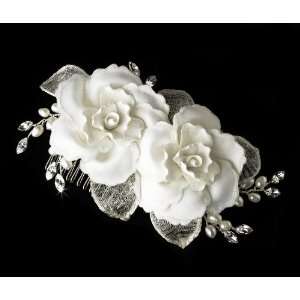  Twin White Rose Bridal Hair Comb Jewelry