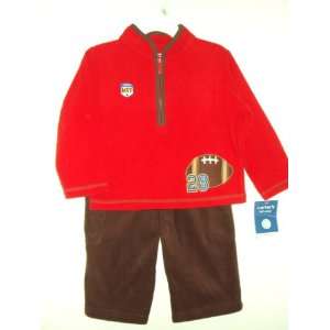   Boys 2 piece Football Microfleece Pant Set Red/Brown 18 Months Baby