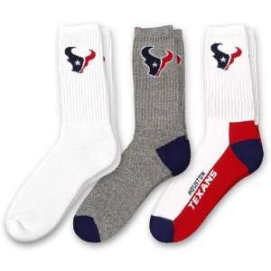  For Bare Feet Houston Texans Mens Crew Socks (3 Pack 