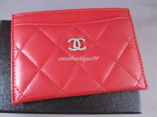 Auth CHANEL Classic Red Quilted Leather Card Wallet NEW  