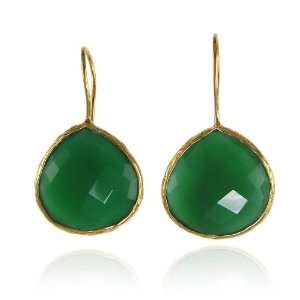   Drop Earrings With Bezel Set Semiprecious Stone Earrings Green Onyx