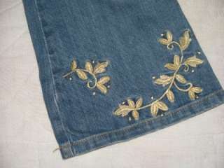 GYMBOREE GOLD EMBROIDERED/EMBELLISHED WIDE LEG JEANS 6  