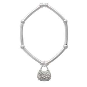  Silver Purse with Faux Stone Tube and Bead Charm Bracelet 