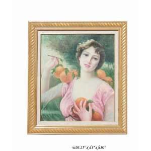    Framed Lady with Orange Oil Painting Decor