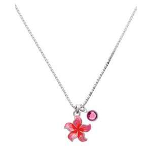   Plumeria Flower Charm Necklace with Rose Swarovski Crysta Jewelry