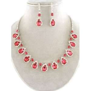 Fashion Jewelry ~ Pink Fuschia Crystal Gems Accent with Clear Crystals 