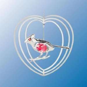 Chrome Plated Cardinal Heart Ornament   Red   Swarovski Crystal 