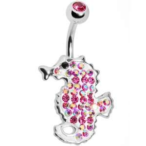  Pink Cubic Zirconia Seahorse Belly Ring Jewelry