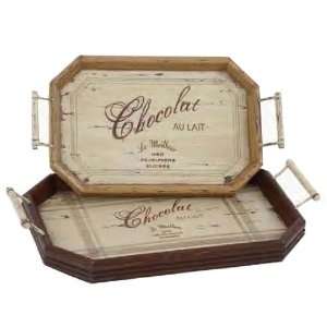  Rustic French Chocolate Motif Set of 2 Trays