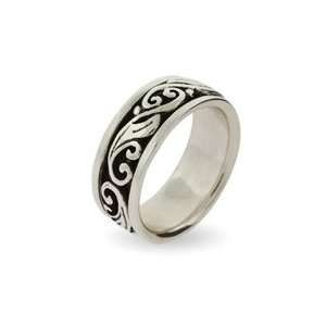   Engravable Sterling Silver Spinner Ring with Scroll Design Jewelry