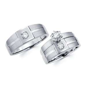 14K White Gold Round cut Diamond Men and Womens Engagement Ring 