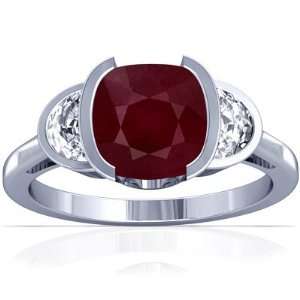  Platinum Cushion Cut Ruby Three Stone Ring Jewelry