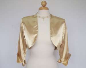 ELEGANT 3/4 SLEEVE GOLD SATIN BOLERO   Made in USA  