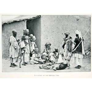 Print Tribesmen Khyber Pass India Indigenous People Ethnic Weapons 
