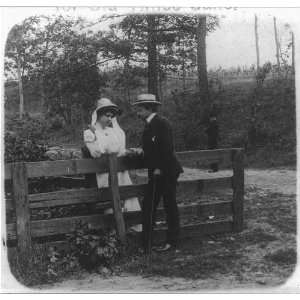  For old times sake,Couple holding hands,fence,c1900