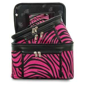   Case Cosmetic Toiletry 2 Piece Luggage Set Hot Pink Black Zebra Print