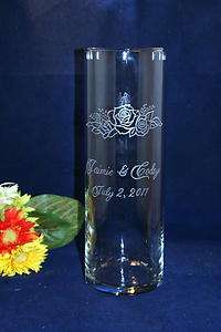 Personalized Engraved Glass Cylinder Vase 10x3 with engraved Roses 