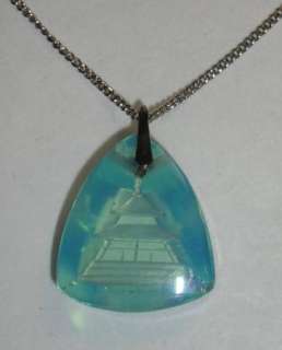Sterling & Glass Pendant & Chain, Reverse Carved Pagoda  