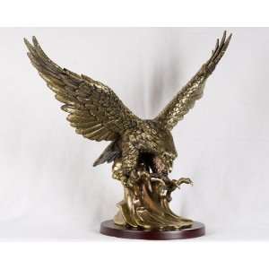  23 inch Large Ancient Brass and Gold Flying Eagle Figurine 