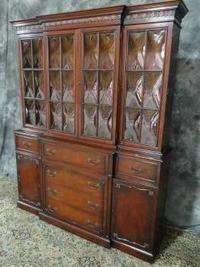 BEAUTIFUL MAHOGANY CHINA CABINET BREAKFRONT ANTIQUE CHIPPENDALE DESK 